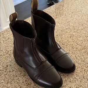 Brown Horse Riding Zip Front Leather Boots
